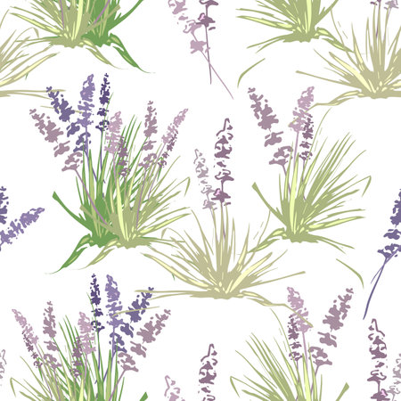 lavender bush, seamless pattern, wallpaper, flower, graphics, dark outline, stencil, tattoo, pattern, colorのイラスト素材