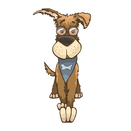 brown dog, shepherd with glasses and a bib, isolated vector object,のイラスト素材