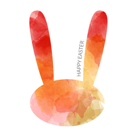 silhouette of easter bunny head, contour of flowers and plants on a dark background, text happy easter, greeting card design, hand drawing, watercolorのイラスト素材