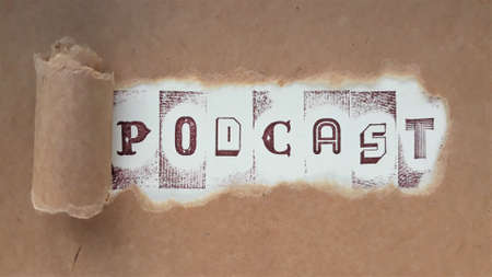 Podcast sign - vintage written on brown paper, internet broadcast, media and communication conceptの写真素材