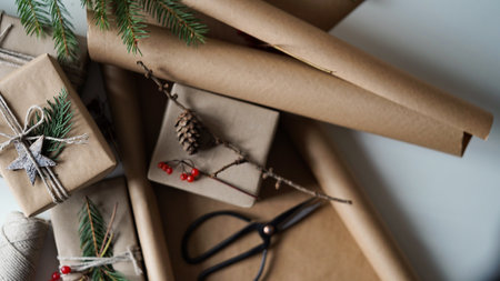 Zero waste and eco friendly christmas concept.Christmas and New Year gifts for family and friends...
