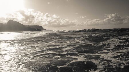 black and white photo of the sea
