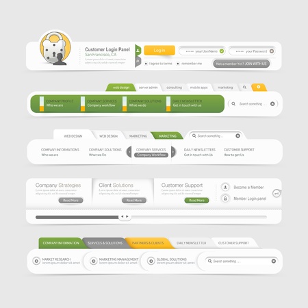 Website template design menu navigation elements with icons setのイラスト素材