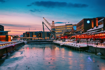 Trondheim, Norway - 02/01/2019 : Shopping moll Solsiden during winter sunsetのeditorial素材