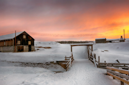 Roeros Museum ( Smelteri) during colorful winter sunriseの写真素材