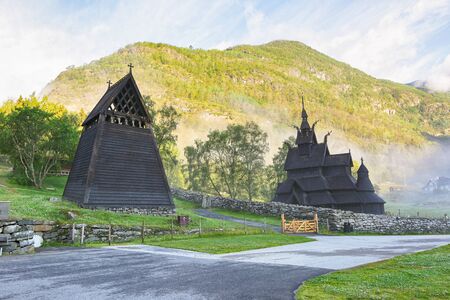 Borgund stave church located in the municipality of Laerdal, Norwayの写真素材