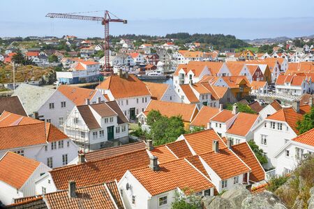 Aerial view of the Norwegian town Skudeneshavnの写真素材