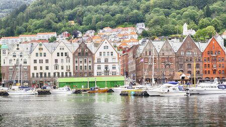Bergen, Norway 07/18/2019 The view of the Bryggen in the Norwegian city Bergenのeditorial素材