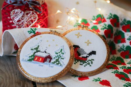 Retro homemade embroidered Christmas decorations