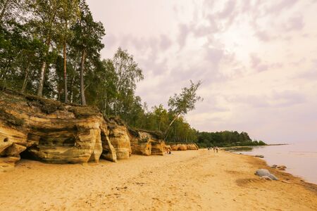 sandy caves on the Rigas bay beach in the Latvian town Salacgriva