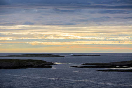 Sunset in the Norwegian sea, view from the Svesfjordの写真素材