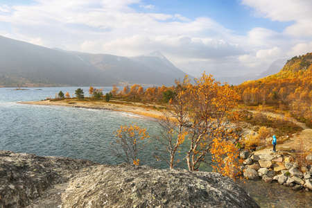 Indian summer at the Norwegian lake Gjevilvatnetの写真素材