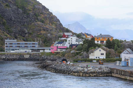 Stamsund Norway 07/19/2020 Pier at the town Stamsund located on the Norwegian Lofoten islandsのeditorial素材