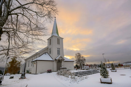 Church in the district Tiller near the Norwegian city Trondheimの写真素材