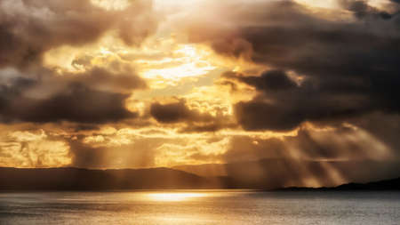 Stormy dramatic sky  at Trondheim fjord , Norwayの写真素材