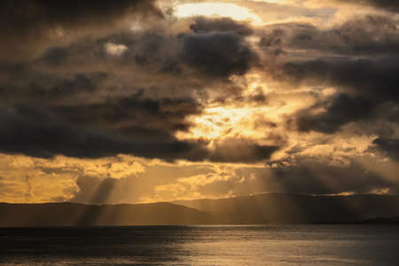 Stormy dramatic sky at Trondheim fjord, Norwayの写真素材