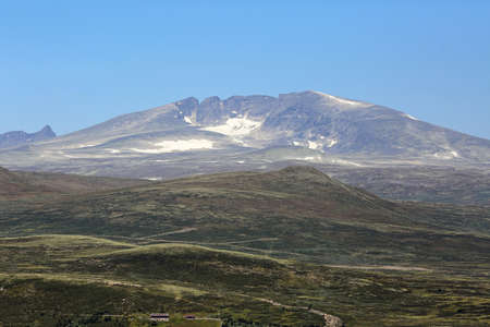 Aerial view of the mountain Snoehetta in the Dovre national park