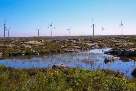 Wind generators in the Smoela wind park, Norwayの写真素材
