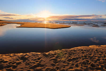 Sandy beach at the Rigas bay in the town Saulkrasti, Latviaの写真素材