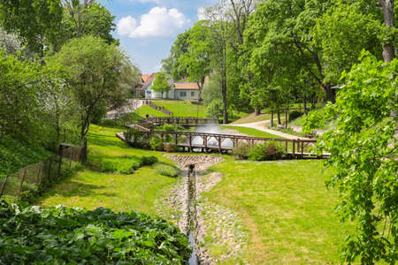 Spring park in the Latvias town Kuldigaの写真素材