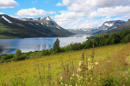 The lake Gjevillvatnet located in Troendelag, Norway , in the summerの写真素材