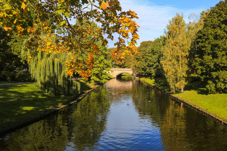Autumn in Riga, view of the city channel in the autumn colors