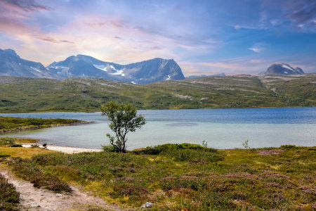 Lake Tovatna located in the mountains area Trollheimen, Norwayの写真素材