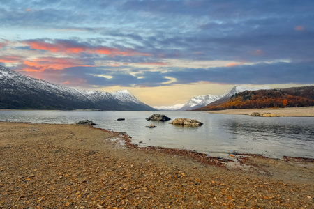 Autumn at the lake Gjevillvatnet located in Troendelag county in the mountains area Trollheimen,...