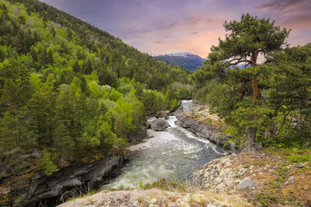 The waterfall Slettafossen is a waterfall on the river Rauma located in Romsdalen, Moere and...