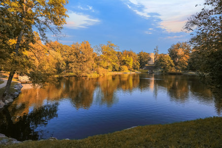 Autumn park and the pond in the town Cesis which has 800 years history and one of the most...