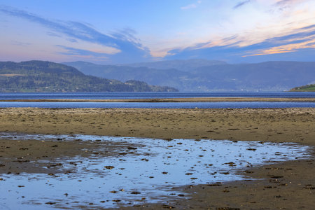 Low tide at Trondheim fjord, view of Gaulosen nature reserveの写真素材