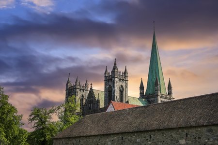 Summer in Trondheim, view of the cathedral Nidarosdomen