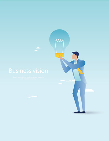 Creative business. Businessman holding light bulbのイラスト素材