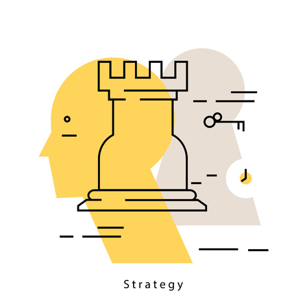 Strategic planning flat line business vector illustration design banner. Analysis, problem solving background. Business startegy design for for mobile and web graphicsのイラスト素材