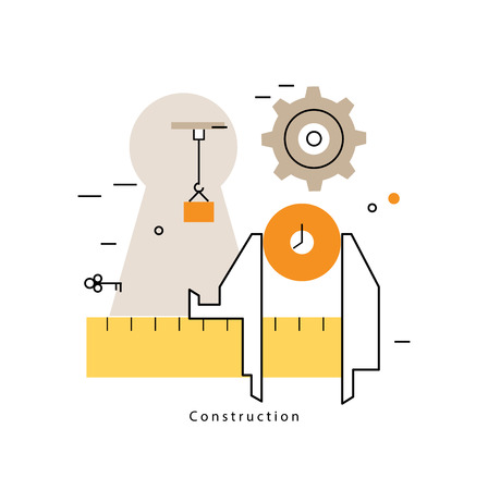 Project management with working caliper flat line business vector illustration design banner. Engineering, building and measurement concept for mobile and web graphicsのイラスト素材