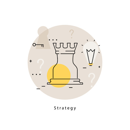 Chess rook icon for strategic planning and business strategy. Flat line business vector illustration banner for mobile and web graphicsのイラスト素材