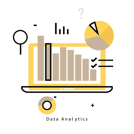 Data analytics flat line business vector illustration design banner. Data monitoring, web analytics information, financial statistics design for mobile and web graphicsのイラスト素材