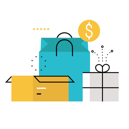 E-commerce, e-shopping, online purchase and delivery process flat line vector illustration design for mobile and web graphicsのイラスト素材