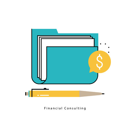 Financial consulting, finance guidance, business advisor, investment assistance, bookkeeping flat line vector illustration design for mobile and web graphicsのイラスト素材