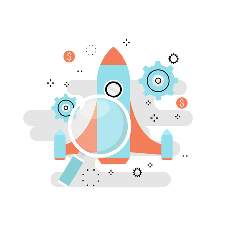 Business project startup process, startup idea launching, project management, startup launch flat line business vector illustration design bannerのイラスト素材