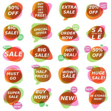 Flat design colorful sale stickers collection. Online shopping, sale and promotion, website and mobile badges, promo banners, special offer, shopping vector illustration design and marketing materialのイラスト素材