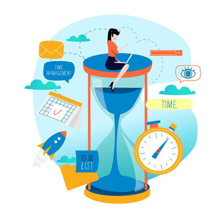 Time management, planning events, business organization, optimization, deadline, schedule flat...