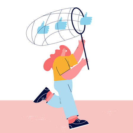 Social media influencer concept, attracting social media followers and users flat vector illustrationのイラスト素材
