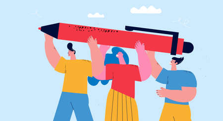 Creative and educational process, freelance writers, copywriters, bloggers, design studio concept, imagination and creativity, learning and courses flat vector illustration designのイラスト素材