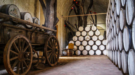 Old tequila barrels warehouse at La Cofradía farmのeditorial素材