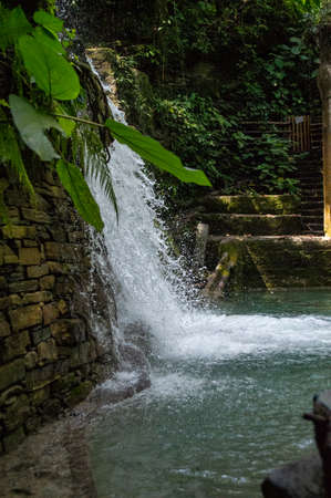 Waterfall in a pool in Edward James's surreal garden in Xilitlaの写真素材