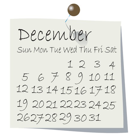 Calendar for December 2010, handwriting on paper with holding pinのイラスト素材