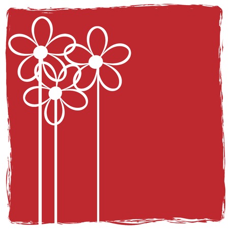 Floral card on red background, painting style designのイラスト素材
