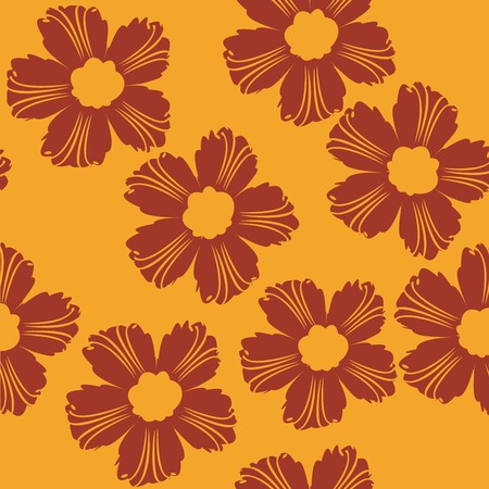 red flowers pattern on orange background, easy art illustrationのイラスト素材