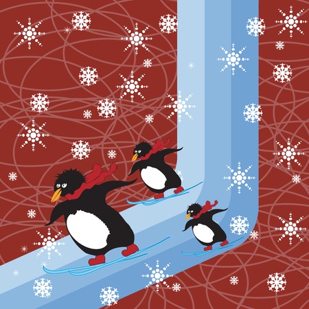 Abstract winter scene with arctic penguings のイラスト素材